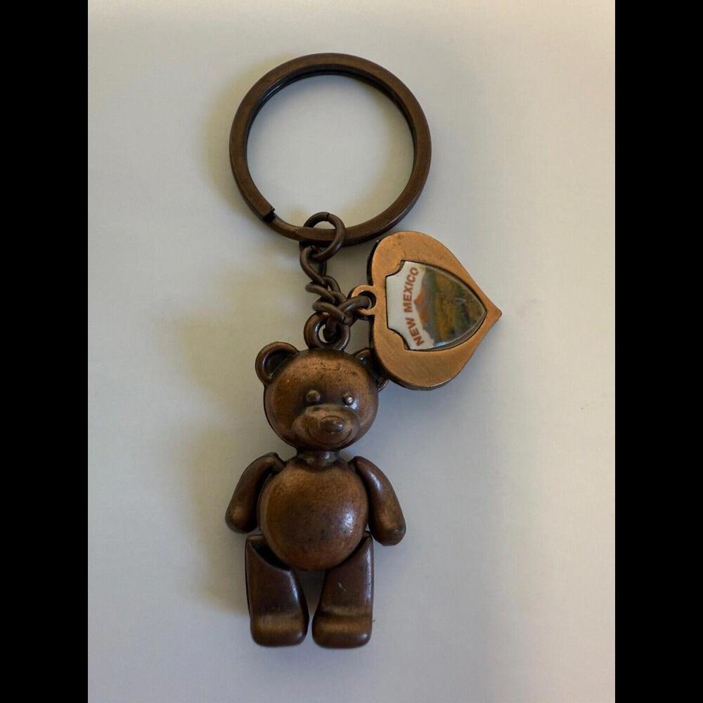 New Mexico Keychain Articulated Movable Arms Legs Brass Tone Teddy Bear Souvenir
